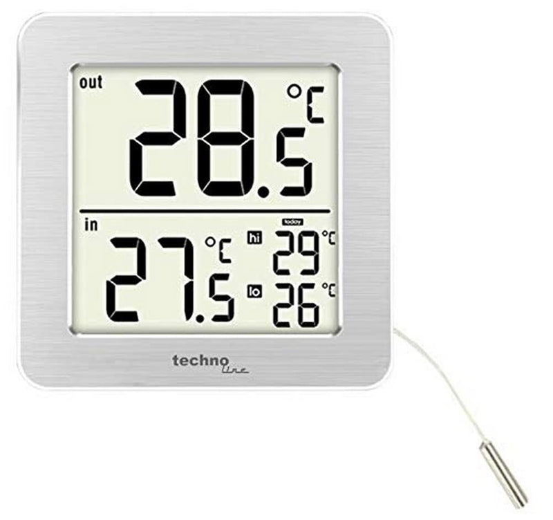 [Australia - AusPower] - Technoline WS7049 Office Thermometer, Digital Thermometer with Two Temperature Measurements: via Cable Probe (1.5 m) and via the Thermometer itself, for Temperature Monitoring in the Workplace 