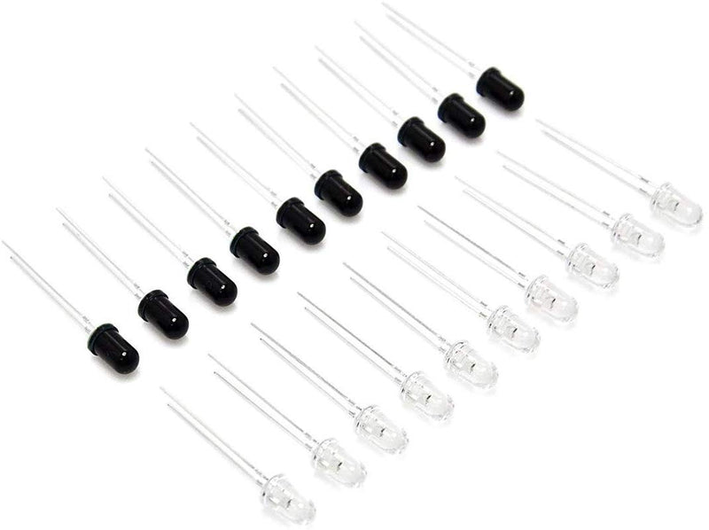 Hailege 20 x 5 mm 940 nm LEDs Infrared Emitter and IR Receiver Diode for Arduino 5 mm Infrared 10 Emission + 10 Receiver Tube (Pack of 10 Pairs)