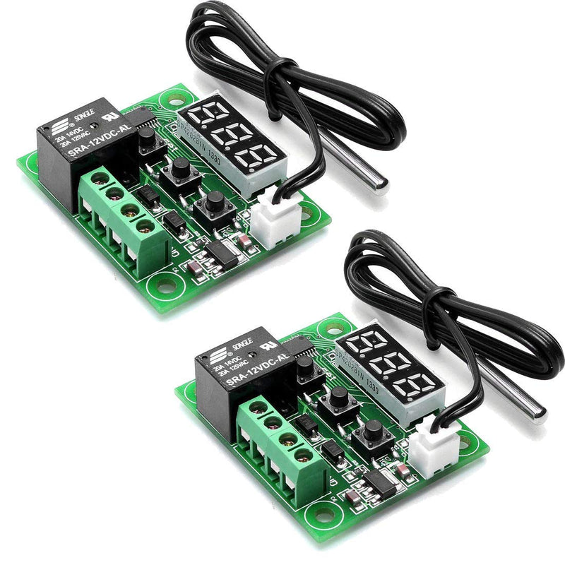 Hailege 2pcs W1209 12V DC Digital Temperature Controller Board Micro Digital Thermostat -50-110 Electronic Temperature Controller Module Switch with 10A Single Channel Relay and Waterproof