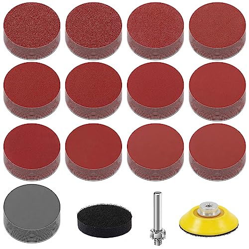 Sanding Discs Pad Kit, 2 Inch 50 mm Sandpaper with 80-3000 Grit, Uspacific Backer Plate, 1/4 Inch Shank Sponge Cushions for Drill Grinder Precision Tools (Pack of 130) Pack of 130 sanding discs, 50 mm