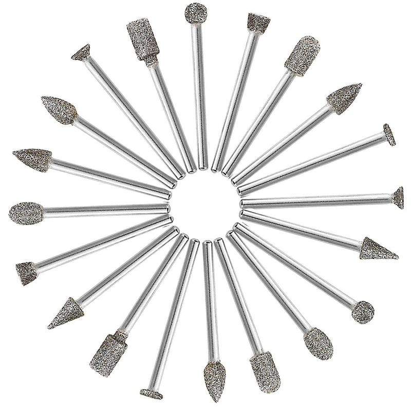 [Australia - AusPower] - ZFYQ 20 Piece Diamond Cutter Set, Diamond Grinding Drill Bit Set with 3 mm Shank, Rotating Tools, Grinding, Polishing, Engraving Carbide 