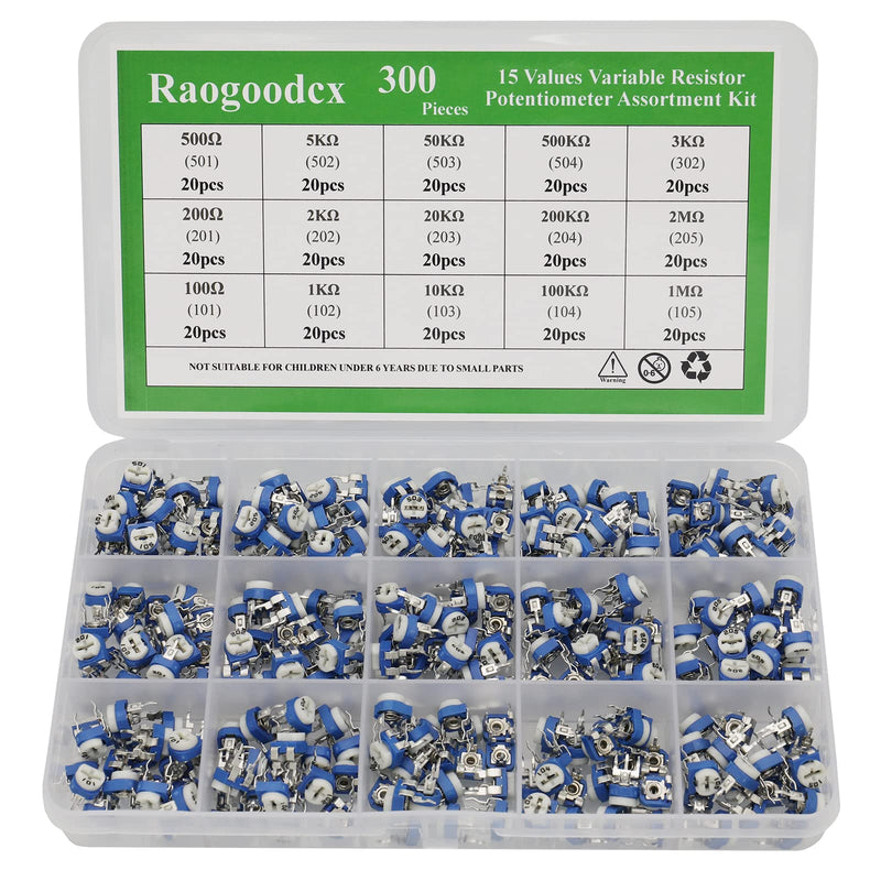 [Australia - AusPower] - 300 Pieces 15 Value 100 Ohm 2M Ohm Trimpot Variable Resistor 6 mm Potentiometer Assortment Kit 