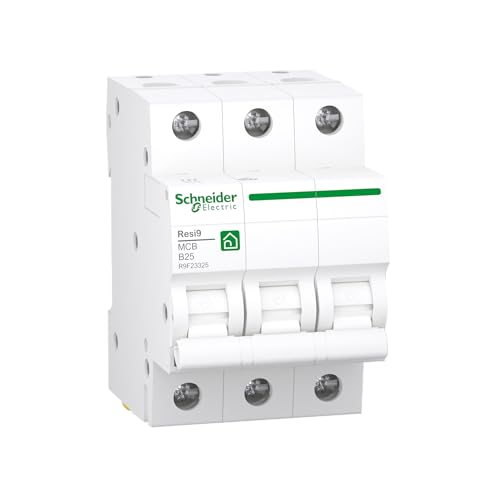 Schneider Electric R9F23325 Resi9 3-Pin Circuit Breaker | 25A, B characteristic, 6kA breaking capacity 6kA Rated current: 25 AB Characteristics