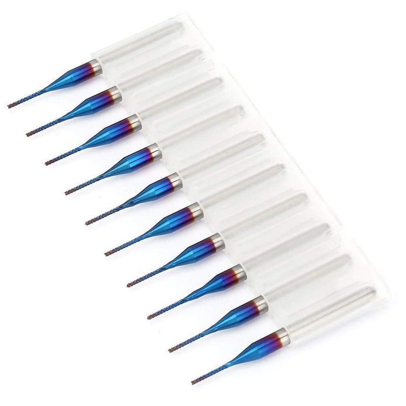 [Australia - AusPower] - 10 Pieces Tungsten Milling Cutter Blue Coated Spiral Milling Machine Cutter Drill CNC Cutter Set Tool (0.8 mm) 
