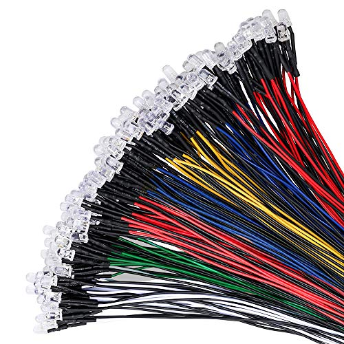 YIXISI Pre-wired LED, diode light, 12 V pre-wired light, 5 mm LEDs, 20 cm pre-wired light Multicolor - 100