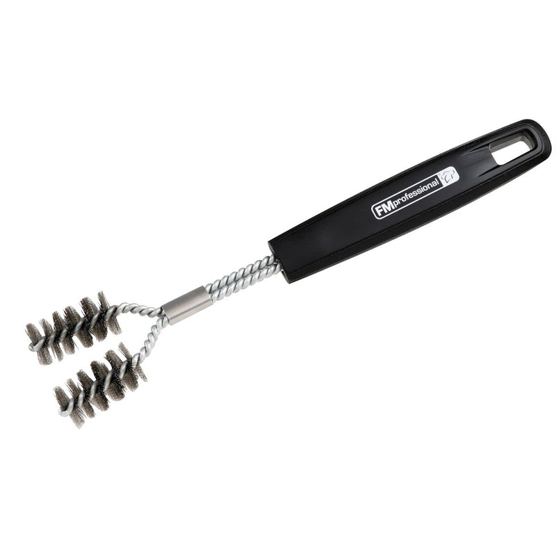 [Australia - AusPower] - FMprofessional Stainless Steel / Plastic Y Shape Grill Brush - Ergonomic PP Handle - Versatile for All Grill Types 30 cm Length (Black/Silver) 