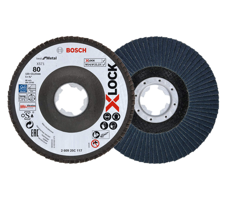 [Australia - AusPower] - Bosch 1 x Flap Disc (X-LOCK, Diameter 125 mm, Grit K80, Bore Diameter 22.23 mm, Angled, Professional Accessories Angle Grinder) Ø 125 mm 80 cm 
