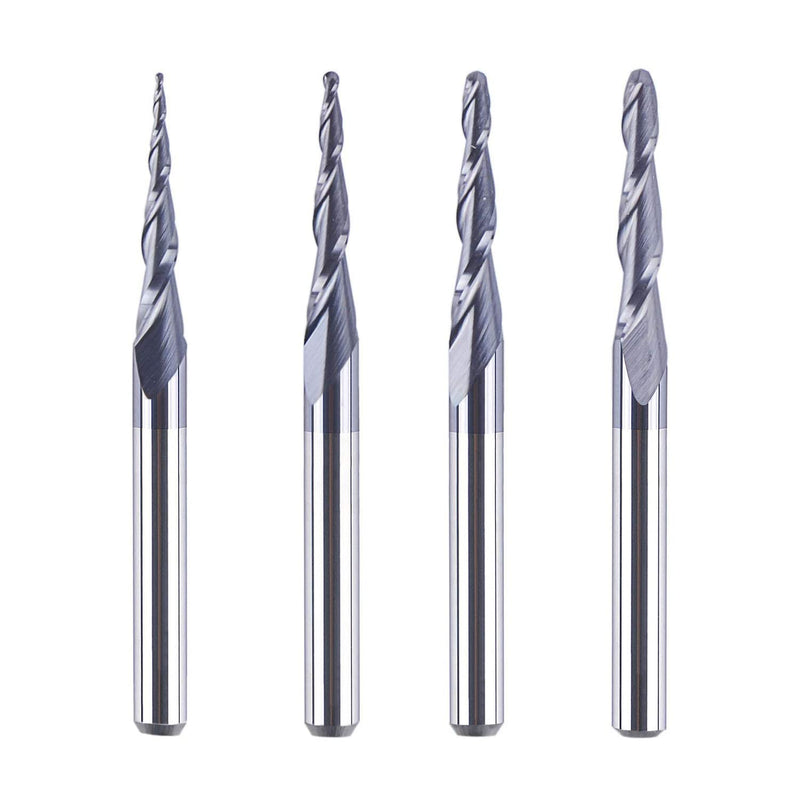 [Australia - AusPower] - SpeTool Set of 4 2 Flute Ball End Mills with Conical Tip Milling Cutter CNC Engraving R0.25 mm - 1.0 mm 3.175 mm (1/8 Inch) Shank Solid Carbide Cutter for Router with TiAlN Coating for 2D 3D Engraving 