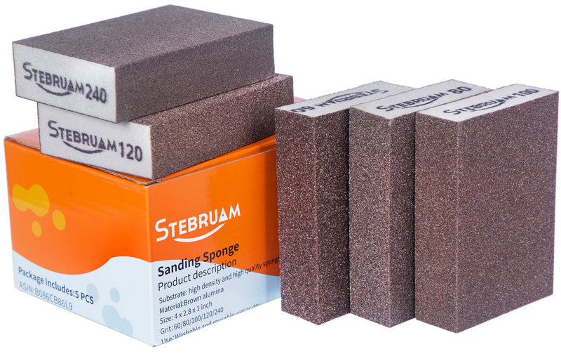 [Australia - AusPower] - 5 pieces sanding sponge, coarse/medium/fine/superfine, 5 different specifications, sanding pads assortment for wood, metal, wall foam, drywall Mix Körnung 