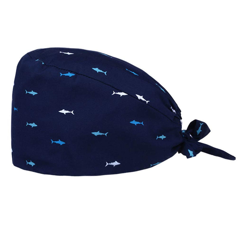 TENDYCOCO Printed Surgical Cap Made of Breathable Cotton Blend with Sweat Absorption and Shark Pattern for Doctors and Nurses Adjustable Surgical Cap for Hairdressers