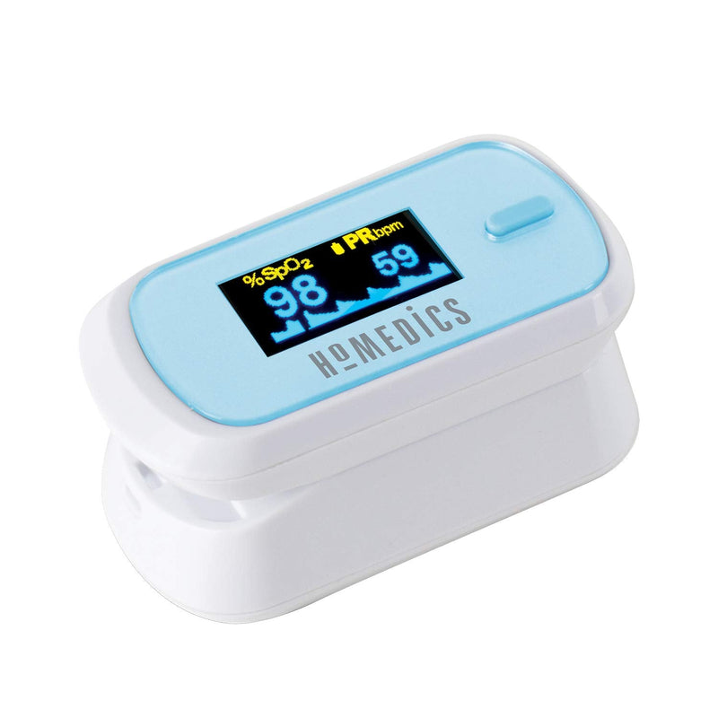 [Australia - AusPower] - HoMedics Pulse Oximeter / Finger Oximeter for Measuring Oxygen Saturation - Oxygen Meter Finger Including Pulse Rate, Perfusion Index and Pulse Bar - Practical Heart Rate Measurement for Home 