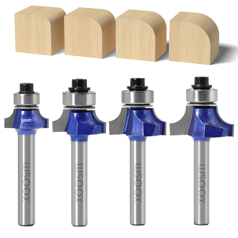 4-Piece Rounding Cutter Standard Milling Cutter Set for Wood with 6 mm Shank, Milling Cutter for Router Set