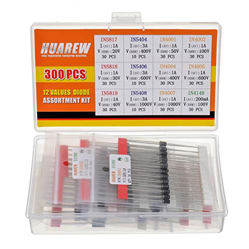 12 Values 300 Pieces Rectifier Diode 1N4001 1N4002 1N4004 1N4005 1N4007 1N5404 1N5406 1N5408 Schottky Diode 1N5817 1N5818 1 1 N5819n5Switching Diode 1N4148 Classification Kit