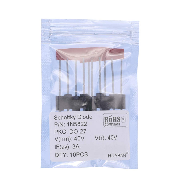 Schottky 1N5822 Barrier Rectifier Diodes 3A 40V DO-201AD (DO-27) Axial 5822 3 Amp 40 Volt Pack of 10 1N5822 (3A 40V)