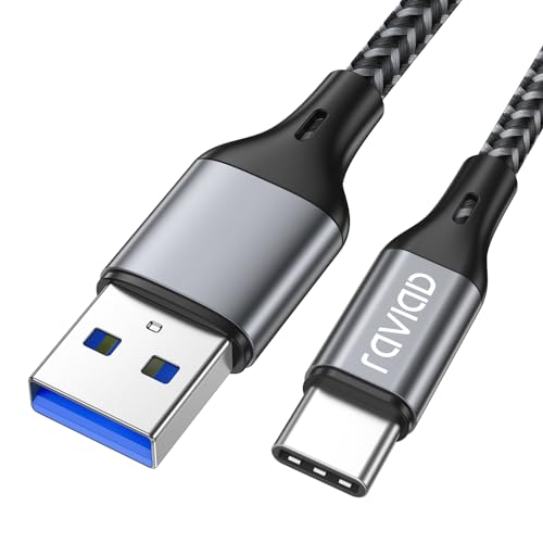 Raviad USB 3.0 to USB C Cable 1 m, Fast Charging Cable USB C Data Cable 5 Gbps | Nylon Braided QC 3.0 USB C Charging Cable for iPhone 17 16 15 Pro Max, Samsung Galaxy S26 S25, Macbook, iPad Pro, Air, Pixel gray 5Gbps 1M