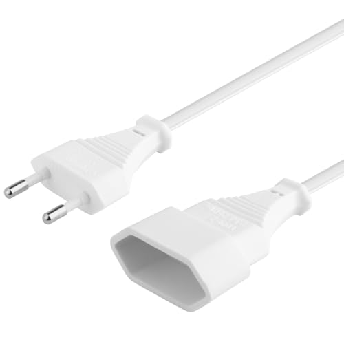 PremiumCord 230 V 2 m Extension Cable with Euro Plug and Euro Plug, Power Cable, Plug, White