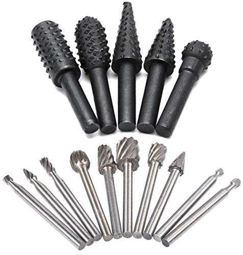 10 Pieces 3 mm Shank Rotary Burr + 5 Pieces 6 mm Shank Rasp Cutter Wood Milling Cutter | Saipor HSS Milling Cutter Set Wood Compatible with Dremel Multifunctional Tool, Suitable for Drill