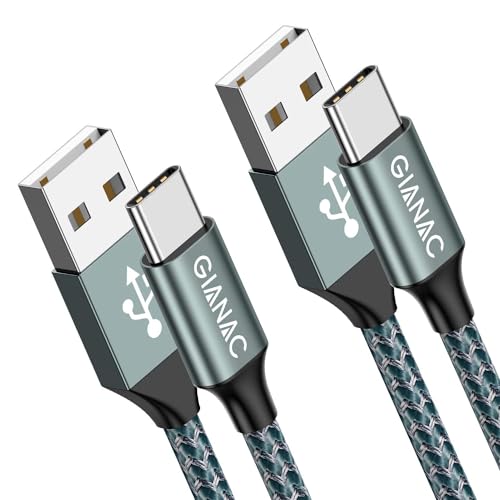 Gianac USB Type C Cable, 2 Pack 2 m + 2 m, 3 A USB C Charging Cable and Data Cable Nylon Braided Fast Charge Sync Fast Charging Cable for Samsung S10/S9/S8+, Huawei P30/P20/P10, Google Pixel, Xperia XZ | USB A to USB C Fast Charging Cable for iPhone 17...