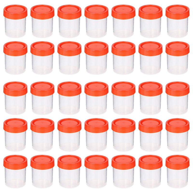 Pack of 50 Sterile Sample Cups with Lid, Urine Sample Cup, Screw-On Lid Container, Transparent, Disposable Plastic Measuring Cup, 40 ml (Random Color)