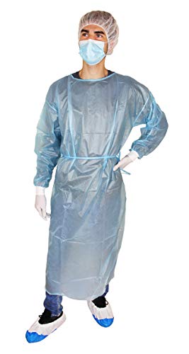 Medi-Inn PP Protective Gown with Jersey Cuffs, Non-Sterile Protective Gown with PE Full Coating, 139 x 139 cm, Blue (Pack of 10) 10 pieces