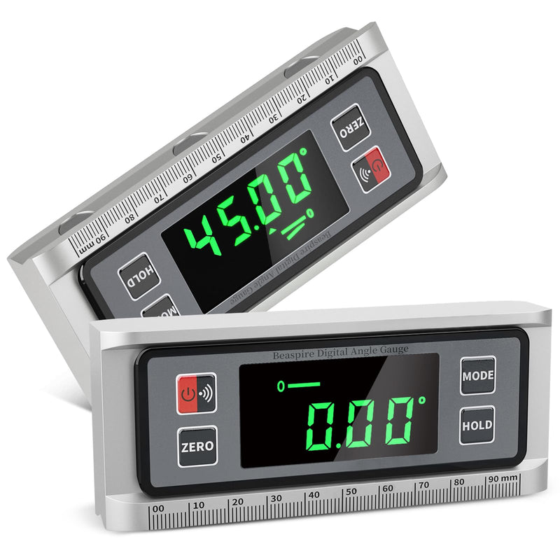 Beaspire Digital Protractor Inclinometer with LED Display, Strong Magnetic Digital Spirit Level Gauge with Battery, Aluminium Spirit Level Inclinometer Level Box, DIY Silvery – ‎improved Version