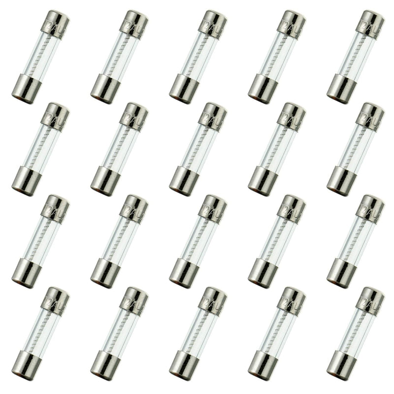[Australia - AusPower] - HUAREW T2AL250V 20 Pcs 5x20mm slow blow glass fuse 2A 250V 0.2 x 0.78 inch time delay fuse 