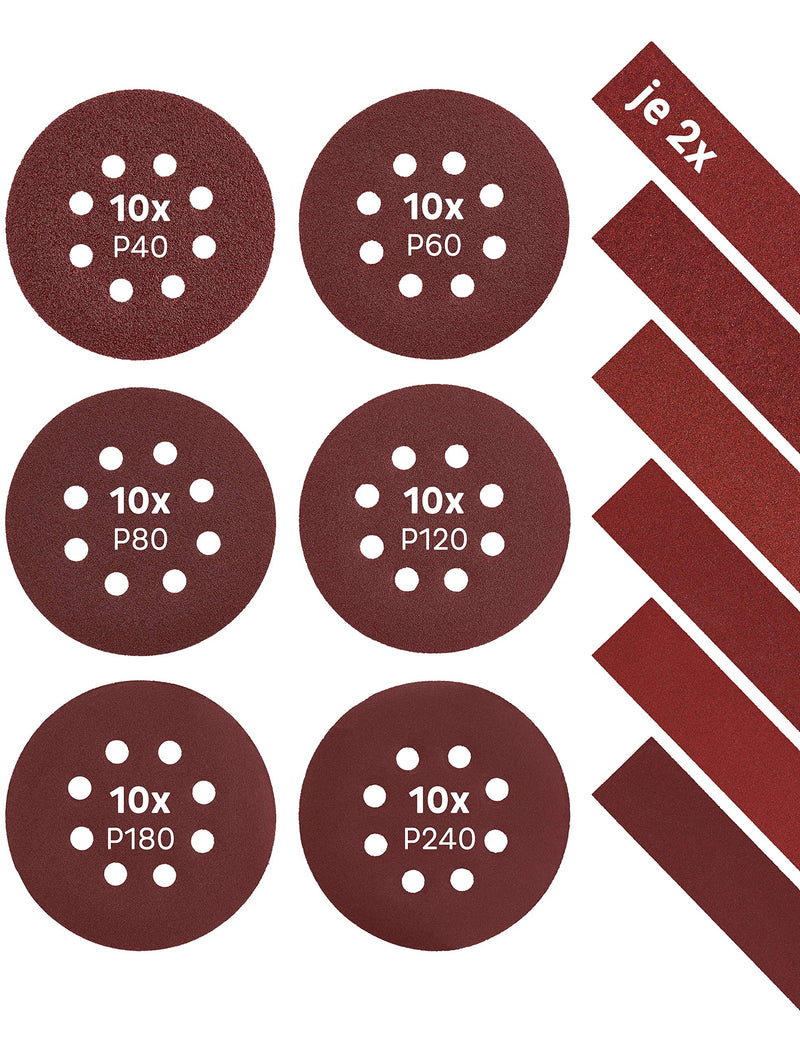 [Australia - AusPower] - KSP-Tec 60 x Sandpaper 125 mm Velcro Sanding Discs for Orbital Sanders with Grit 10 x 40/60/80/120/180/240 60 x P40-P240 