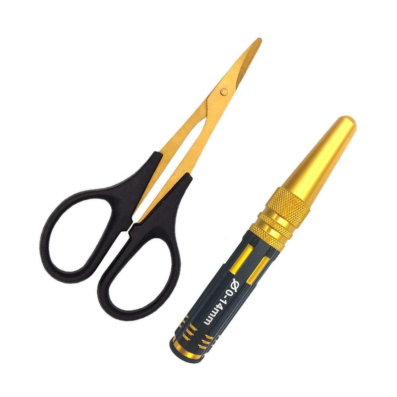 [Australia - AusPower] - Body Reamer 0-14 mm Hole Punch with Sleeves and Curved Scissors for RC Car Bodyshell Hobby Tools 