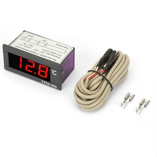 Fafeicy TPM-900 Digital Temperature Controller with Sensor Thermostat, LED Display, Temperature Measuring Range -40°C to +110°C, Humidity Range 20%~85% for Heating and Air Conditioning