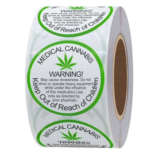 Hylabelest 38mm General Medical Cannabis Warning Labels Keep Out of Reach of Children Round Stickers