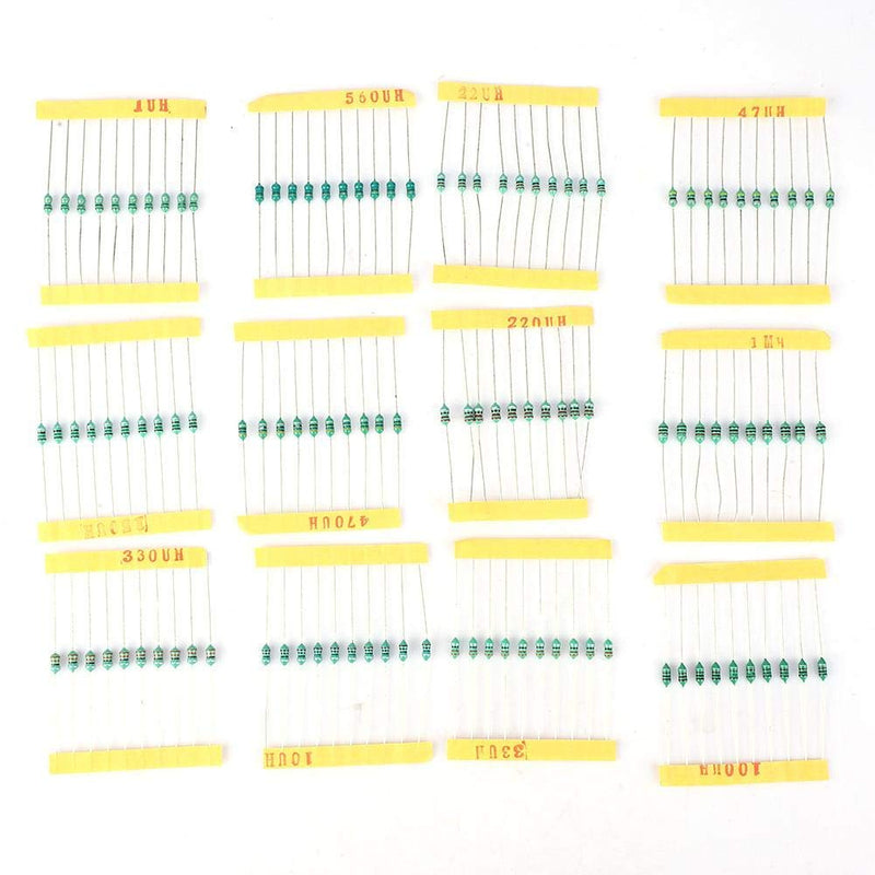 Walfront 120-Piece Inductor Set, Electric Inductor Ring, Inductor Pack 1/4 W Color Ring, 12 Varieties, 1UH ~ 1MH