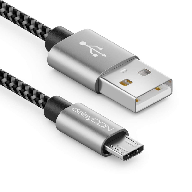 deleyCON 1 m Nylon Micro USB Cable Charging Data Cable | Metal plug, charging and synchronizing for mobile phones, smartphones and tablets