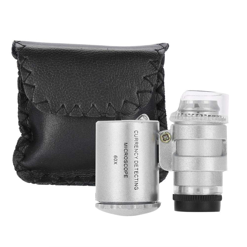 [Australia - AusPower] - FILFEEL 60x Mini Microscope, Pocket Magnifying Glass with LED and UV Light Function for Detection of Counterfeit Currencies and for Use in Jewellery Shops 