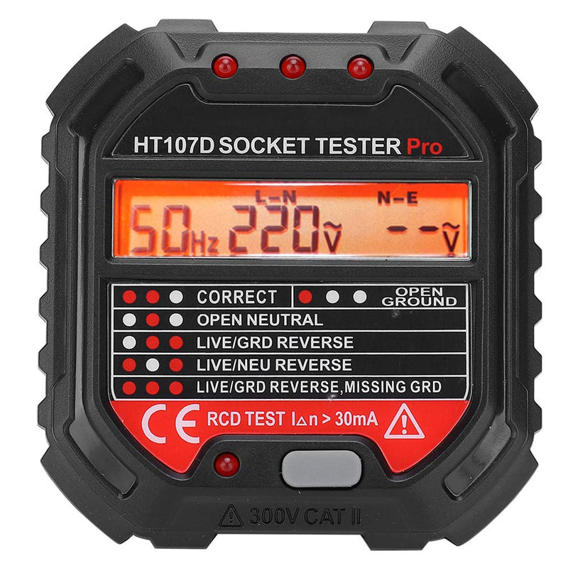 [Australia - AusPower] - HT107D Socket Tester LCD Digital Display 90-250V Automatic Mains Analysis for Household Electrical Installation Workshop Testing 