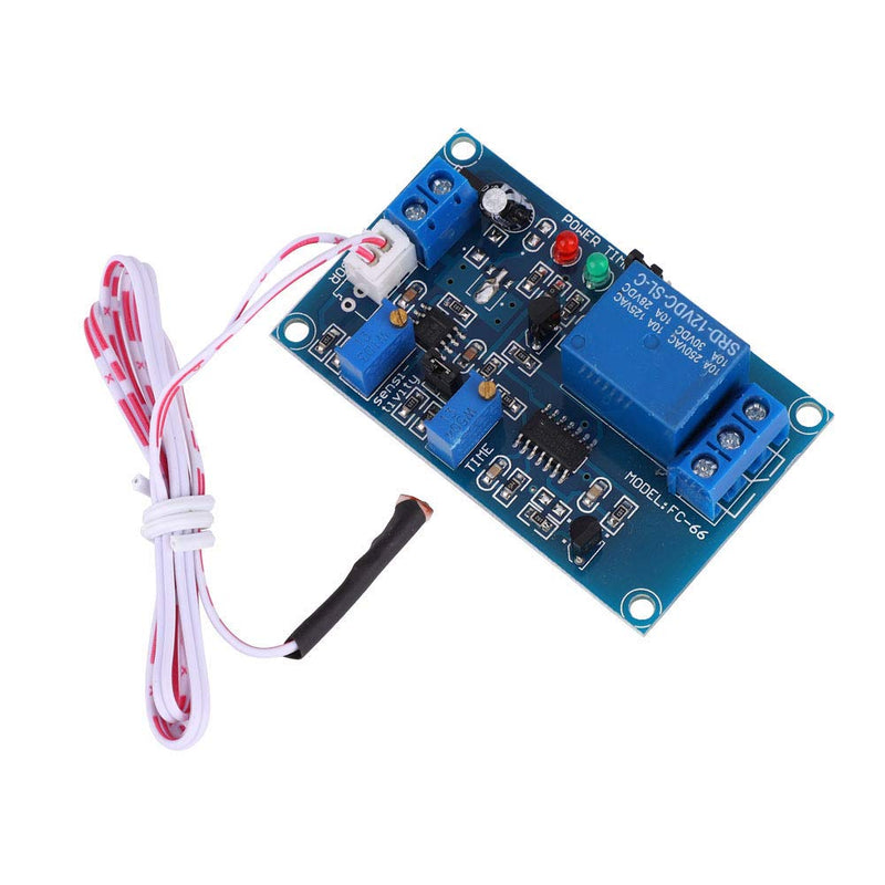 Light Sensor Relay Module, Brightness Controlled Twilight Switch with Adjustable Delay, Photoresistor Diode Protection, DC 12 V for Automatic Light Control Outdoor DC 12V