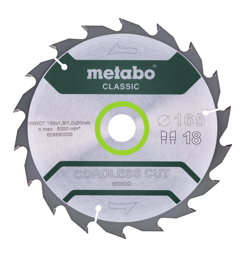 [Australia - AusPower] - metabo Cordless Cut Wood Classic Circular Saw Blade 165 x 20 mm 18 Teeth 20° Extra Thin High Cutting Performance Durable Ideal for Cordless Saws 