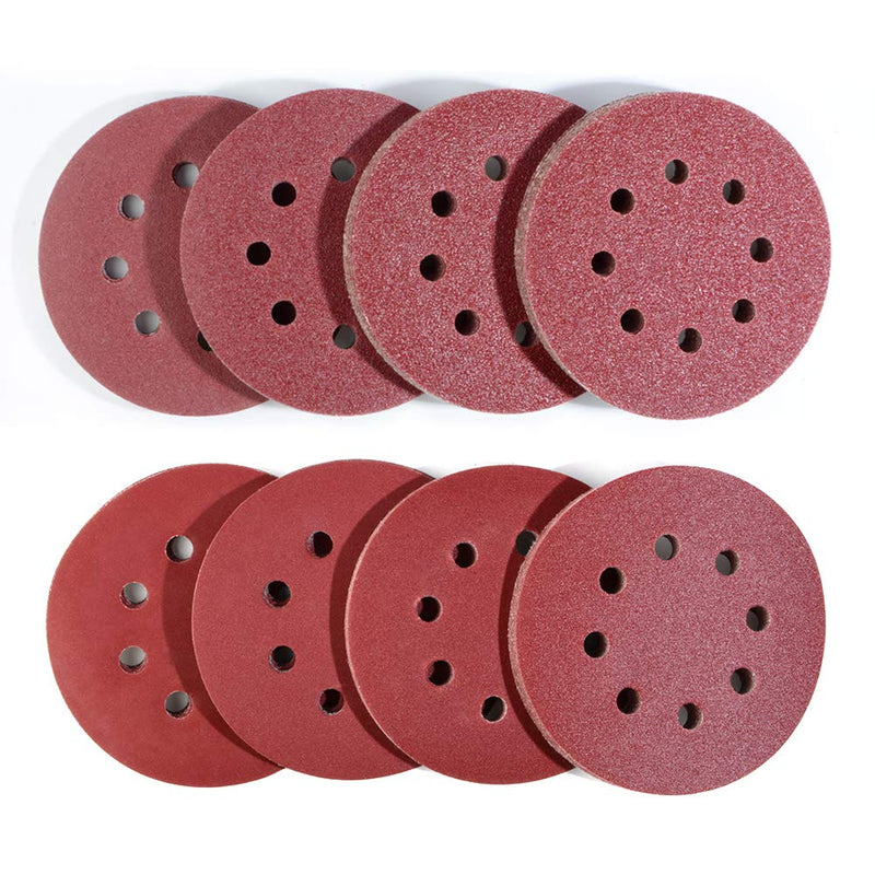 [Australia - AusPower] - Pack of 80 Random Orbital Sandpaper Sandpaper 125 mm Velcro, 8 Hole Sanding Discs 125 mm Round Velcro for Random Orbital Sanders 10 x 40/60/80/120/180/240/320/400 Grit by Taspire 10 x 40-400 grit 
