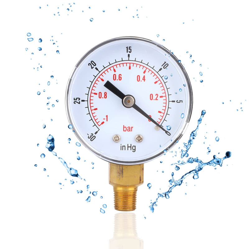 [Australia - AusPower] - Vacuum Gauge 1/8 BSPT Vacuum Pressure Gauge, Vacuum Gauge, Synchronous Tester, 50 mm Dial Gauge 1-0 Bar -30-0inHg Dual Scale Pressure Gauge, Vacuum Gauge, Vacuum Gauge for Measuring Water, Oil, Air or 