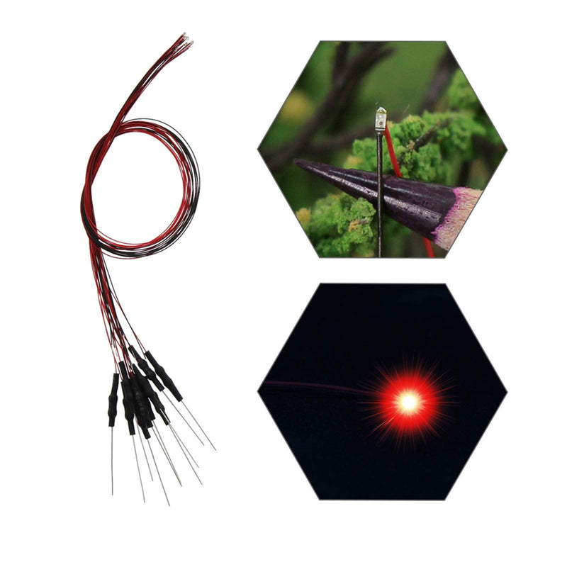 Evemodel SMD LED Type 0402 Light Emitting Diode Lighting Lamp Micro Wire with Cable 20 cm 12 V Red Pack of 20