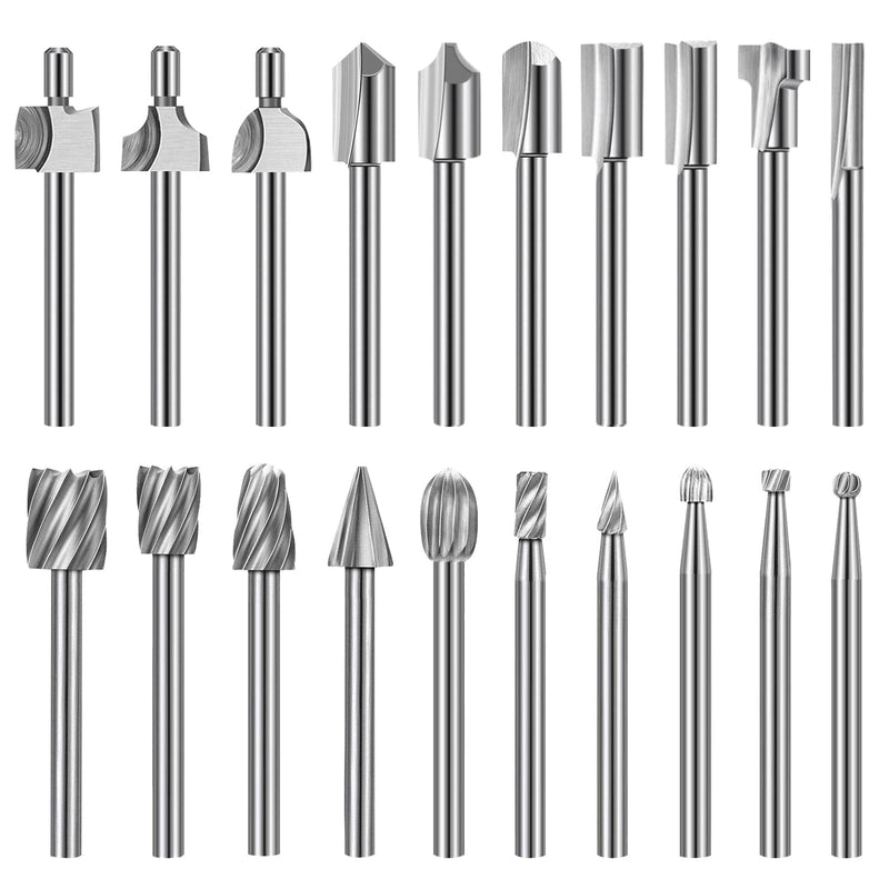 [Australia - AusPower] - 20-piece drill set, HSS high hardness rotary wood carving cutter set with 1/8 inch (3 mm) shank, router bits, DIY engraving tools for woodworking, drilling, trimming (suitable for rotary tool) 