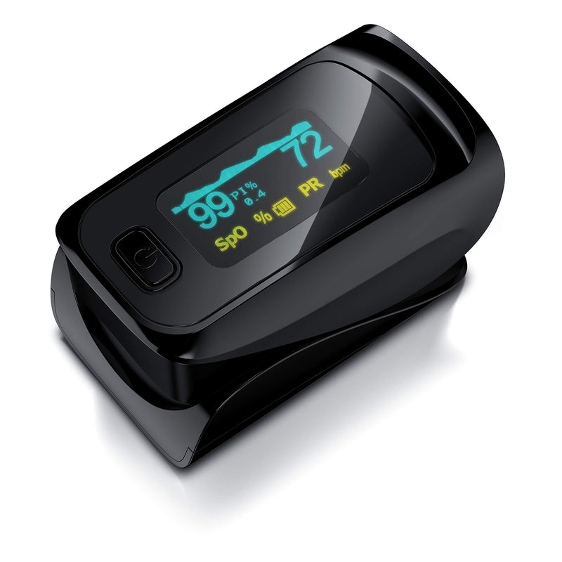[Australia - AusPower] - Medicinalis - Finger Pulse Oximeter - SpO2 Pulse Monitor - Measures Pulse and Oxygen Saturation on Finger - OLED Display - Battery Indicator - Alarm - One-Touch Operation B: black 