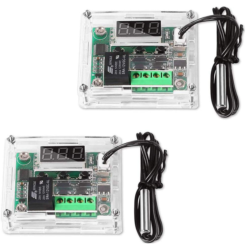 Greluma W1209 LED Digital Thermostat Controller Temperature Temp Control Switch Module Board 12 V DC -50 ~ 110 °C with Waterproof Sensor Probe (Red LED + Acrylic Housing) Pack of 2 Temperature Control Module 1-2