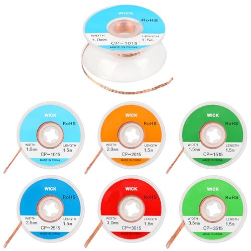 7 Rolls Desoldering Braid Desoldering Wire with Flux Soldering Wick Desoldering Braid Wire Desoldering Braid Wire Solder Solder Remover for Soldering Iron Station (Size: 1.0/1.5/2.0/2.5/3.0/3.5mm)