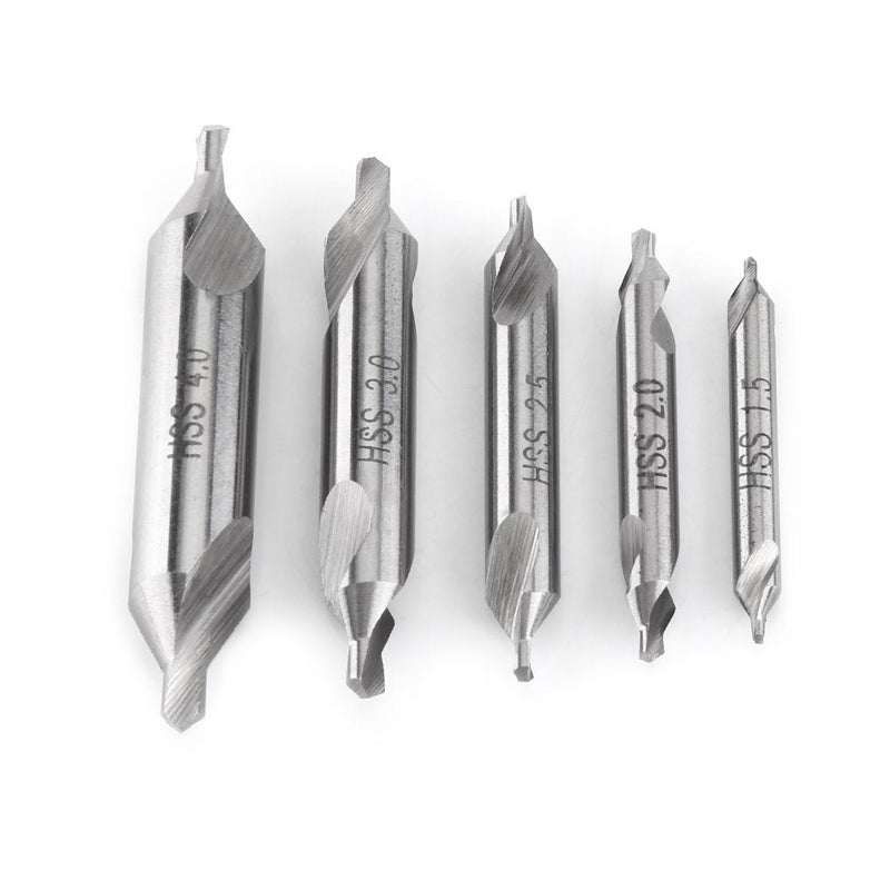 [Australia - AusPower] - Centre Drill Bit Metal Set 60 Degree Angle Countersink 1.5 / 2 / 2.5 / 3 / 4 mm Centre Drill Bit 5 Pieces High Speed Steel Centre Drill 60 Degree Centre Drill for Hole Processing 