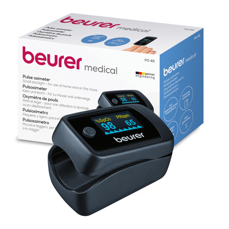 Beurer PO 45 Pulse Oximeter, Measurement of Oxygen Saturation (SpO2), Heart Rate (Pulse) & Perfusion Index (PI), Painless Use, Colour Display, 1 Piece (Pack Of 1) | Heart rate (pulse) and perfusion index (PI), pain-free application, colour display, 1 p...
