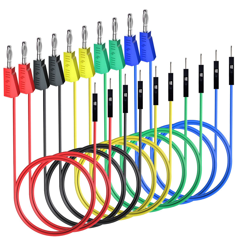 [Australia - AusPower] - Cleqee Pack of 10 Stackable Banana Plugs to Breadboard Male Jumper Wires Soft Flexible Silicone Test Leads for Electrical Testing 