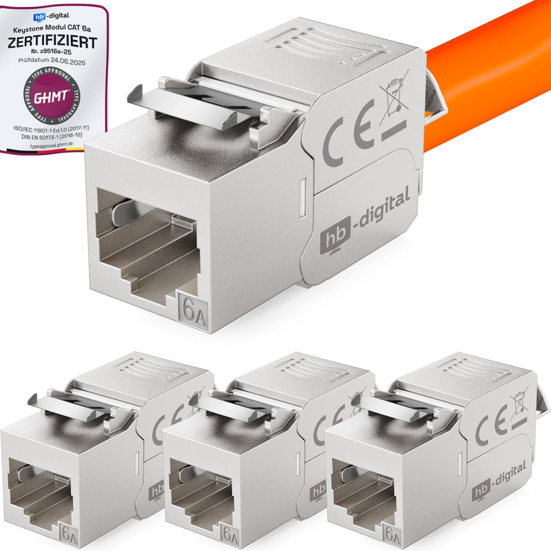 [Australia - AusPower] - HB-DIGITAL 4x CAT 6a Keystone Module Jack, GHMT Certified RJ45 Socket STP 500MHz 10Gbps Krone Tool-Free Coupling Network Panel Socket for Patch Panel, Ethernet LAN Installation Cable 4 pcs. 