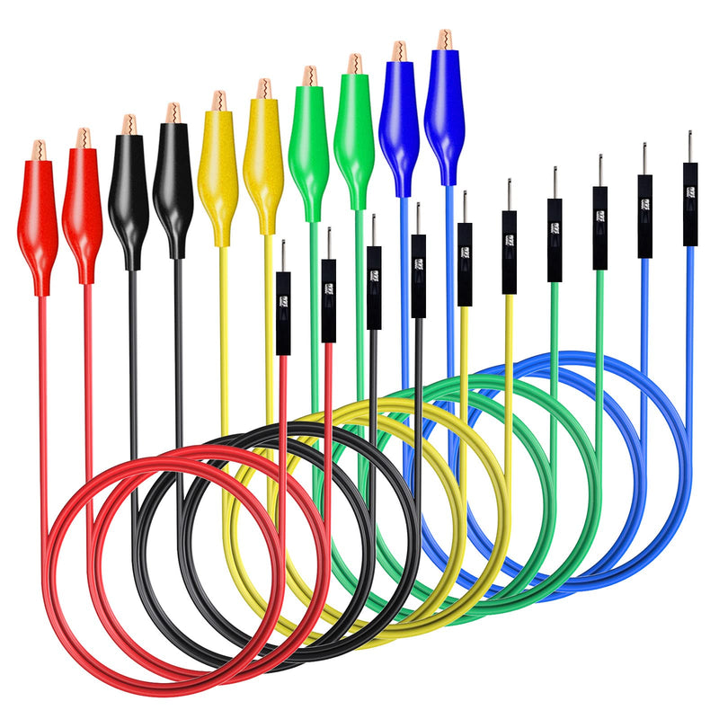 [Australia - AusPower] - Cleqee Pack of 10 Alligator Clips on Breadboard Male Jumper Wires, Soft Flexible Silicone Test Leads for Electrical Testing 