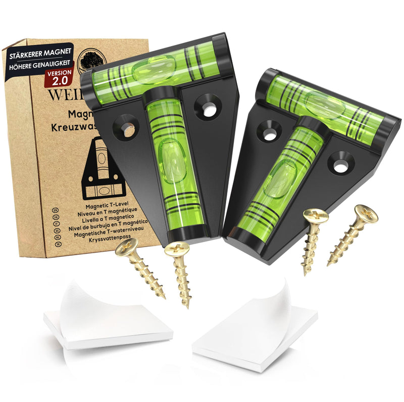 [Australia - AusPower] - WEIDEBACH® 2 x Robust Spirit Level, Small, Magnetic Mini Spirit Level, Black, Small Spirit Level, Shatterproof, Camping Spirit Level, Caravan, Cross Spirit Level 2 Stück 