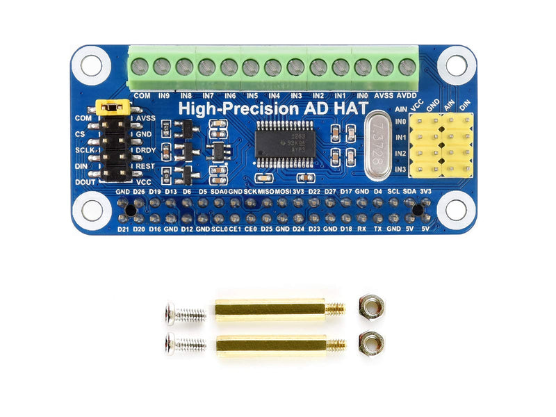 Waveshare High-Precision AD HAT for Raspberry Pi/Jetson Nano with ADS1263 Onboard 10-Ch 32-Bit Support ADC AD Input Headers for Analog Sensor Module and AD Input Screw Terminal for Analog Signal High precision AD HAT